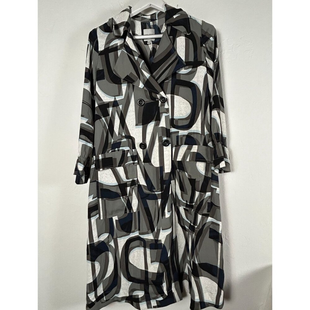 Nic + Zoe Womens Alphabet Print Trench Coat Jacket XS Olive Multi Lightweight